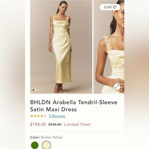 Anthropologie Satin Dress in Butter Yellow
